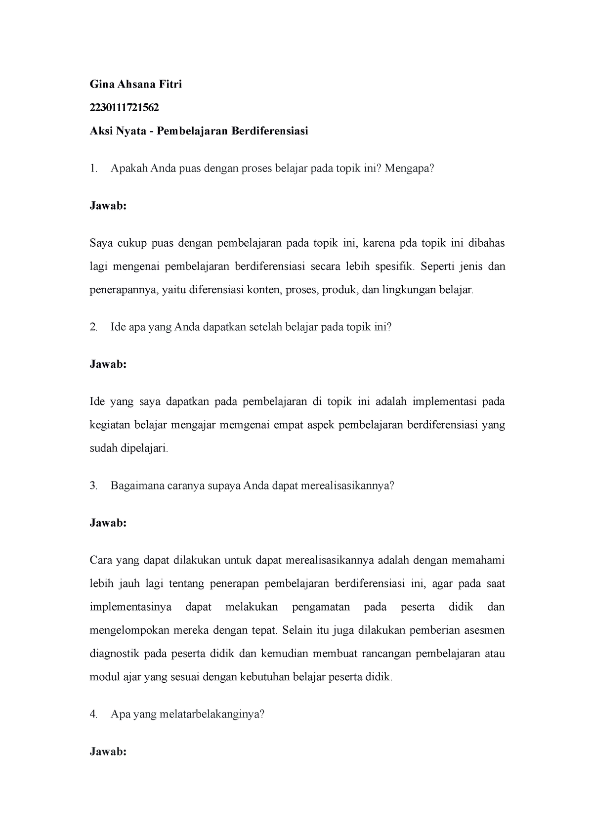 Pembelajaran Berdiferensiasi Aksi Nyata Topik 2 1 - Gina Ahsana Fitri ...