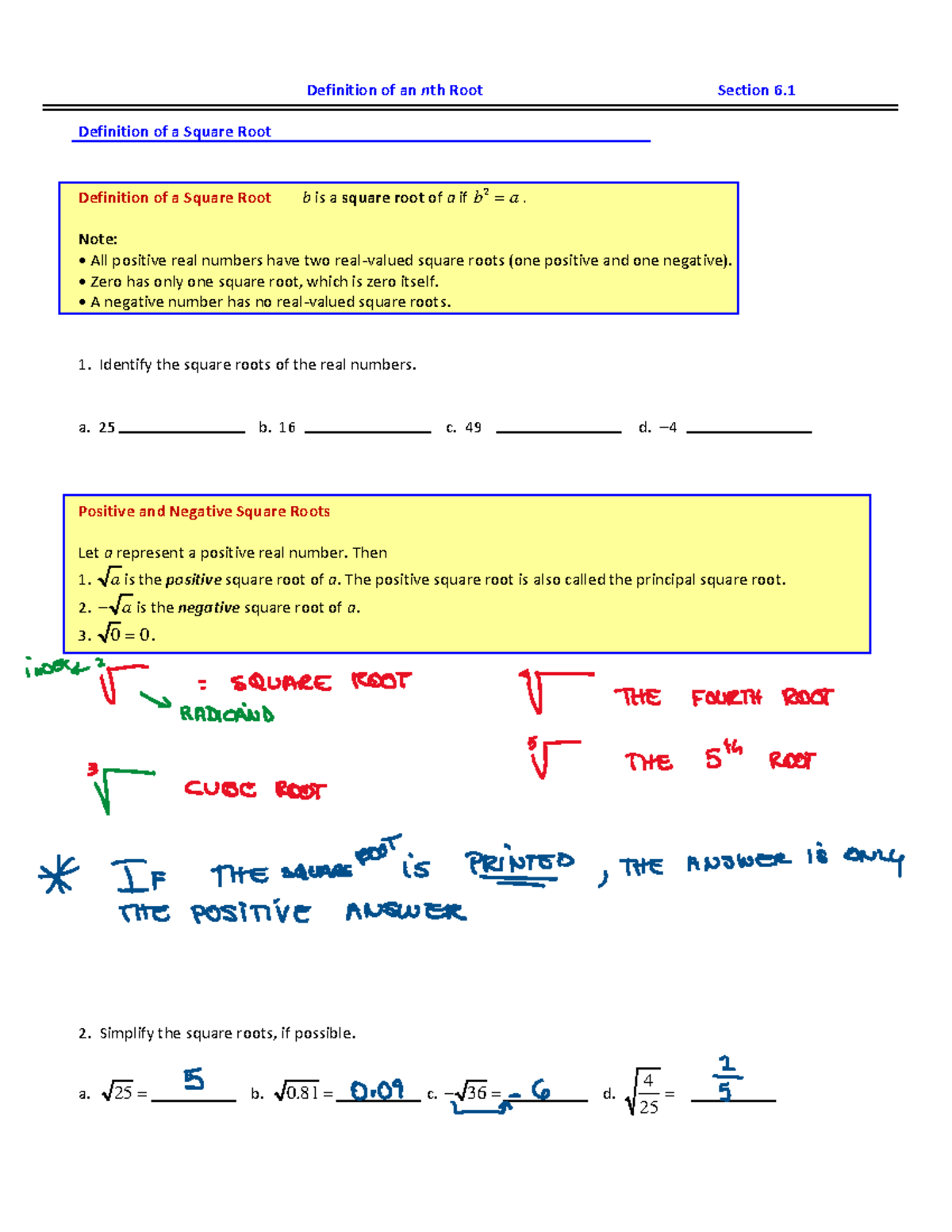 MAT 1033 6 9 2022 6 - Notes - Definition of an n th Root Section 6 ...