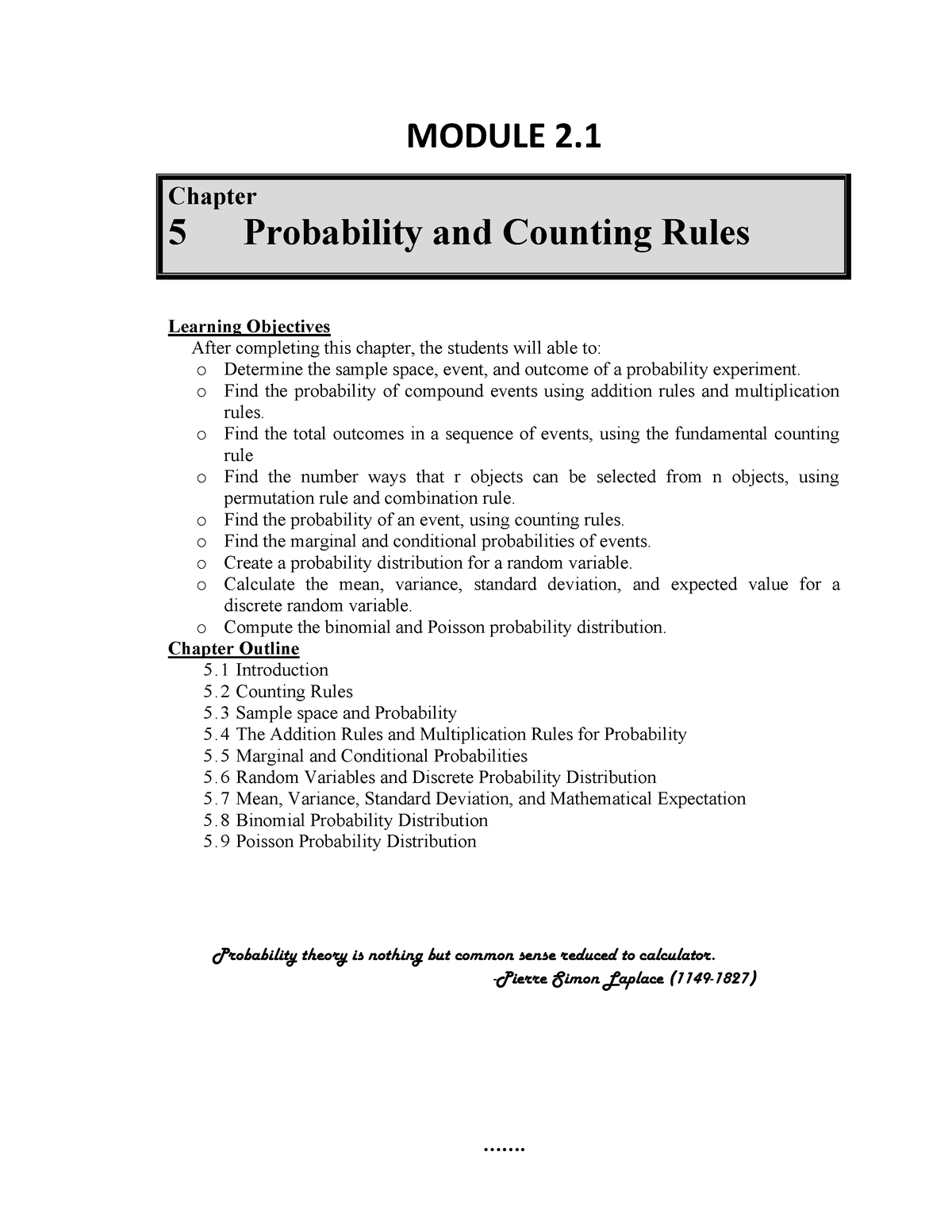 EDA Module 5 Probability Counting Rules MODULE 2 Chapter 5 