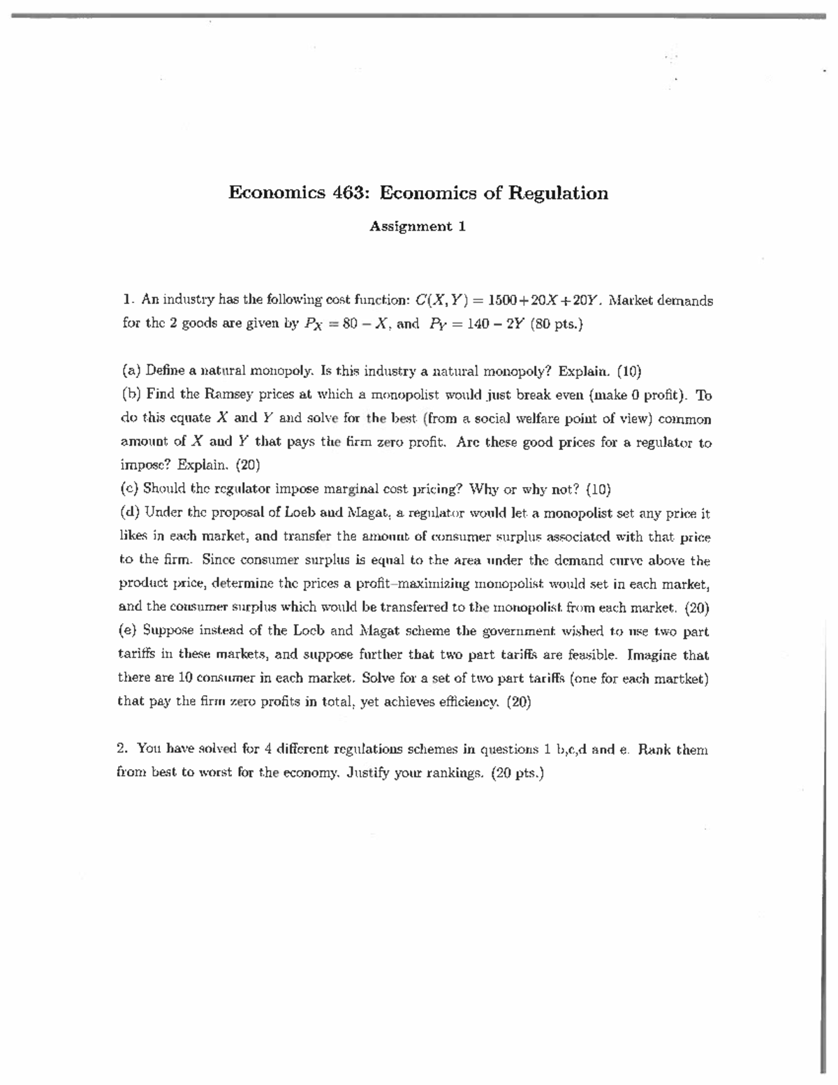 Ass1-24 - Assignment 1 - Economics 463: Economics of Regulation ...