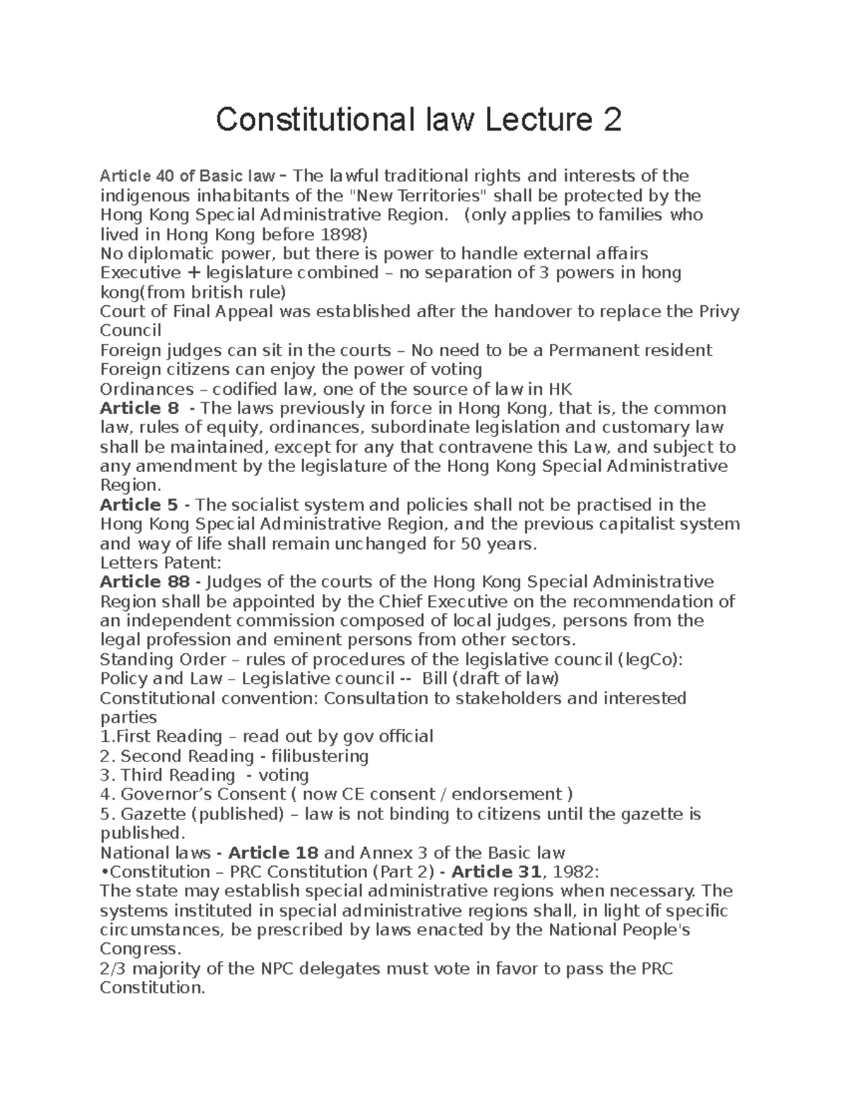 Constitutional law Lecture 2 - (only applies to families who lived in ...