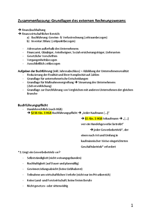 Externes Rechnungswesen Zusammenfassung - Externes Rechnungswesen (→ ...