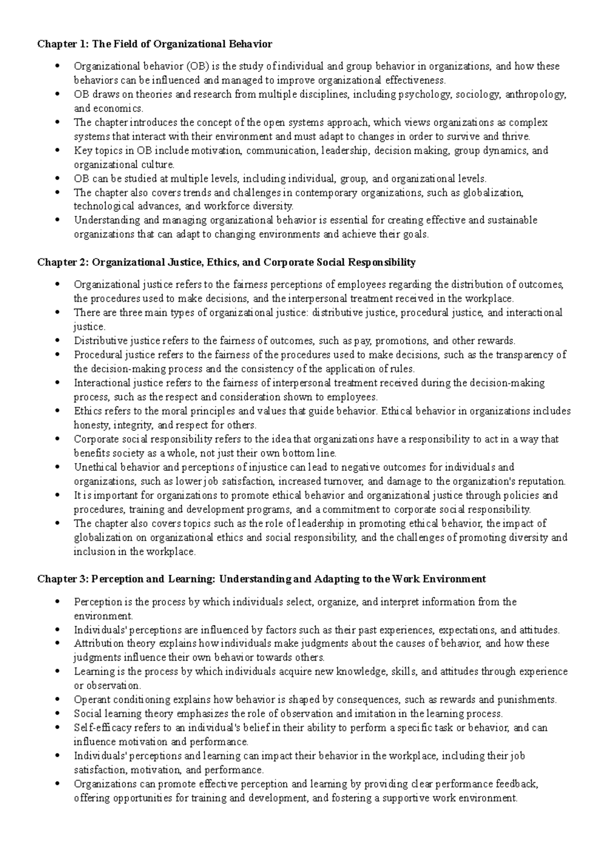 OB notes by chapters - Chapter 1: The Field of Organizational Behavior ...