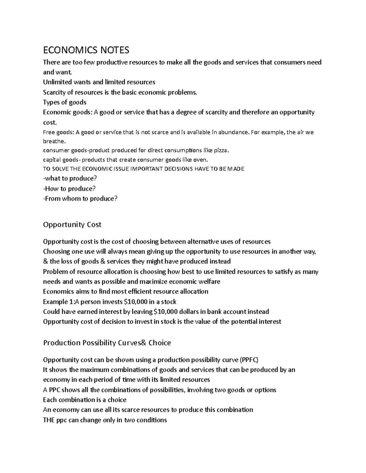 Economics Notes - ECONOMICS NOTES There are too few productive ...