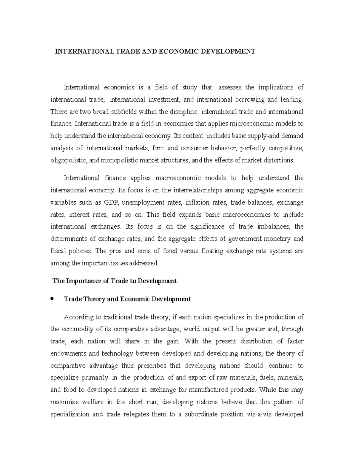 international trade and economics thesis topics