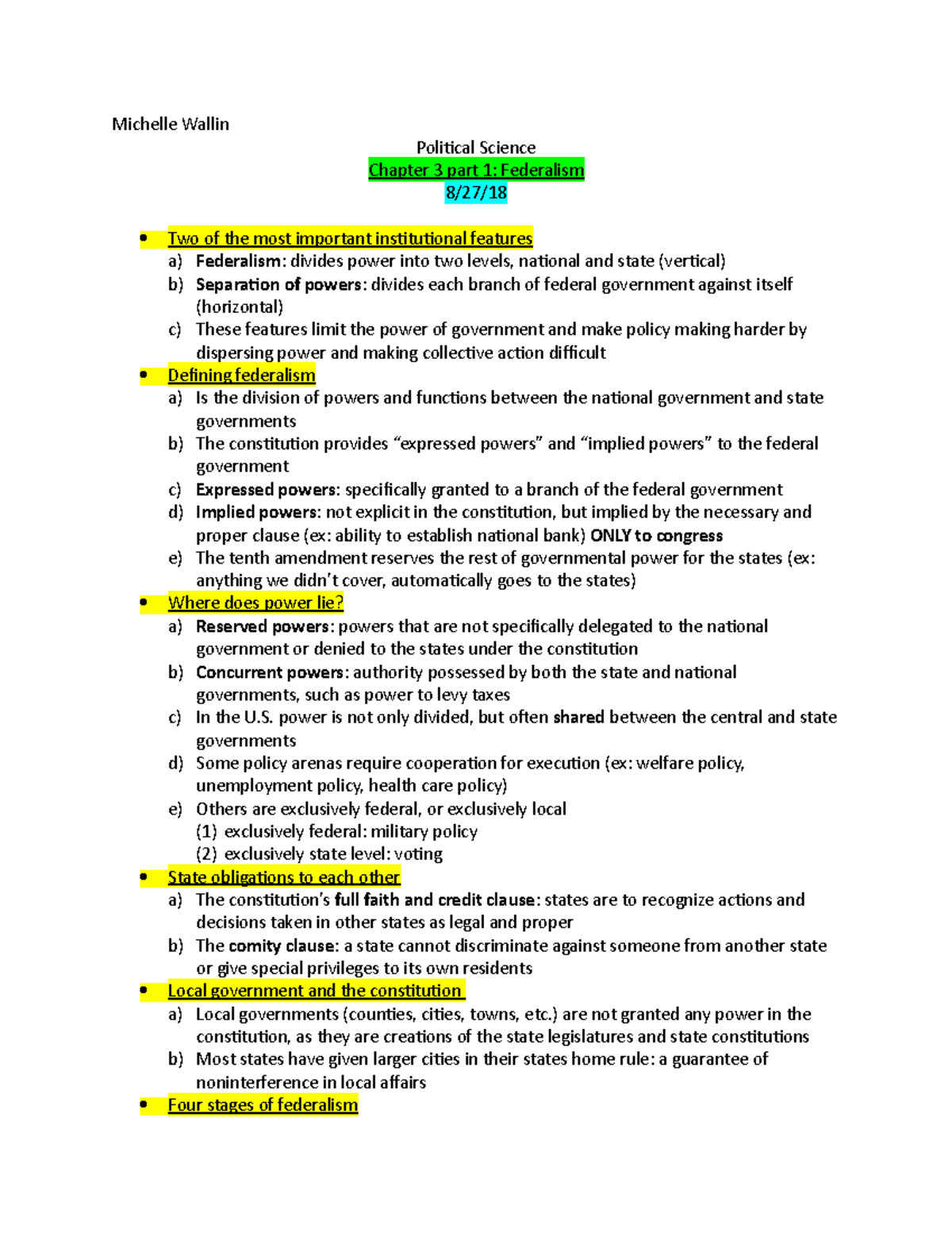 Political Science 101: American National Government Notes - Michelle ...