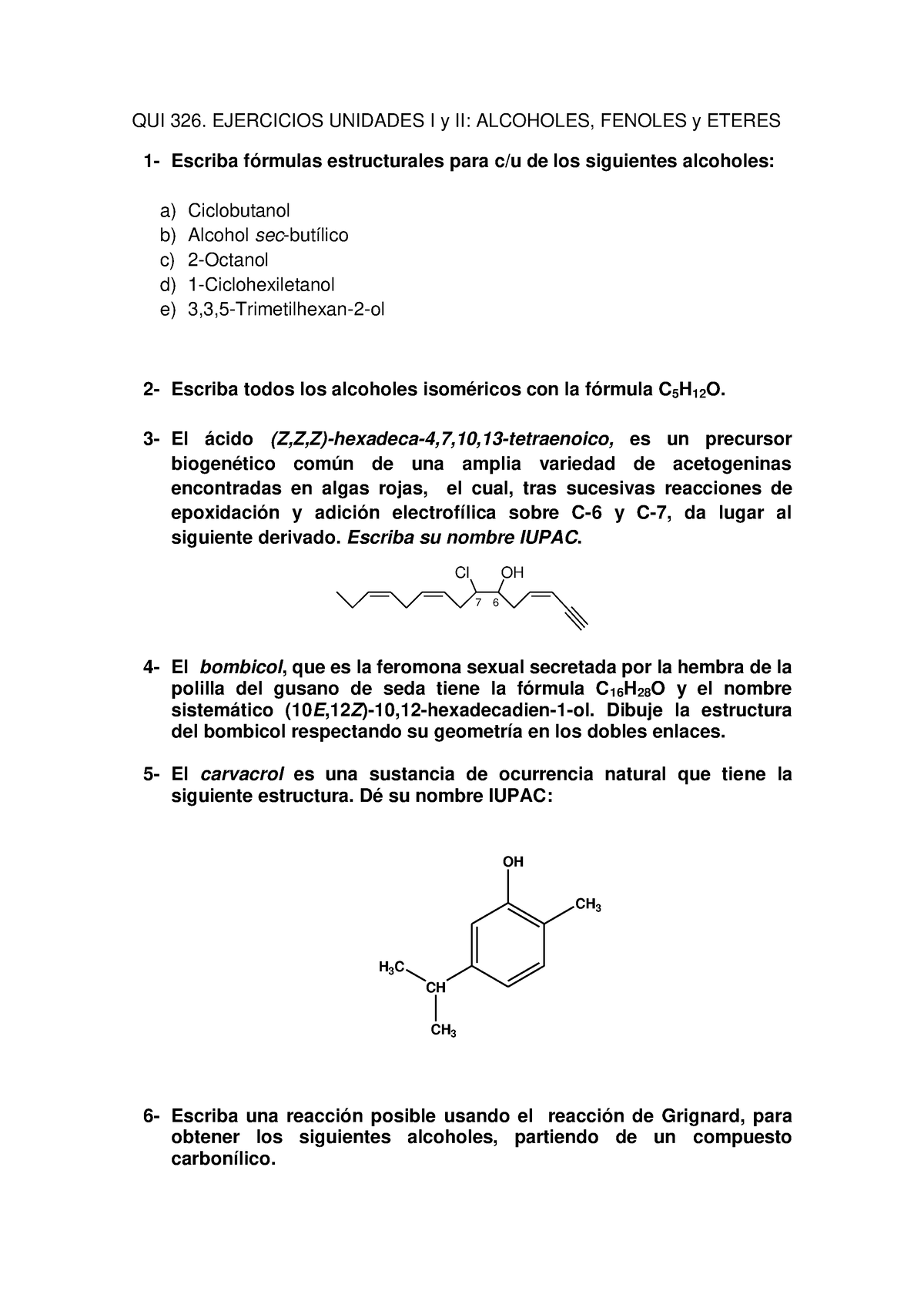 Ejercicios Unidad I Y II Alcoholes Fenoles Y Eteres - QUI 326 ...