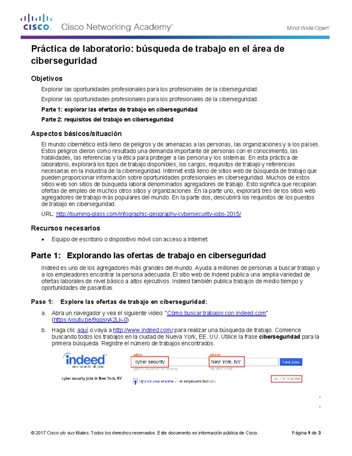 1.2.2.4 Lab - Cybersecurity Job Hunt - © 2017 Cisco y/o sus filiales ...