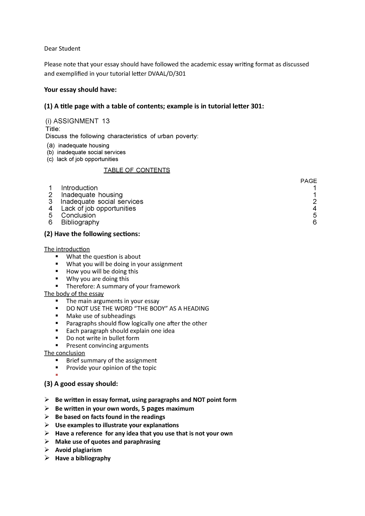 unisa essay format