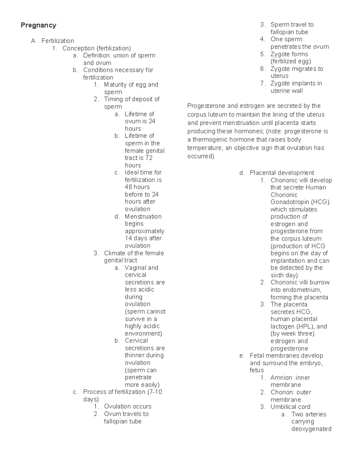 Pregnancy - reviewer - Pregnancy A. Fertilization 1. Conception ...