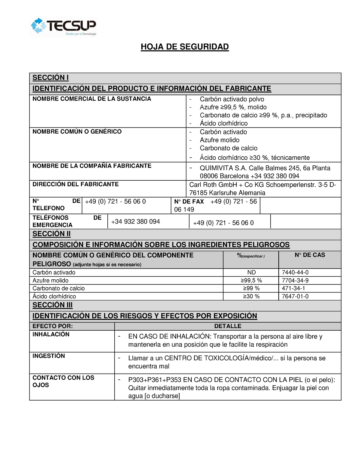 Hojas De Seguridad 1 4 Hoja De Seguridad SecciÓn I IdentificaciÓn Del Producto E InformaciÓn 4159