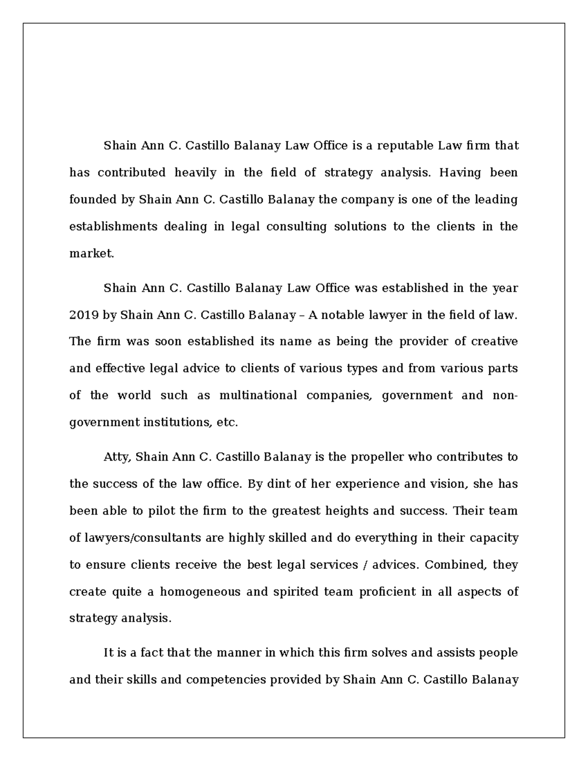 Strategic- Analysis- Saturday-8AM copy - Shain Ann C. Castillo Balanay ...