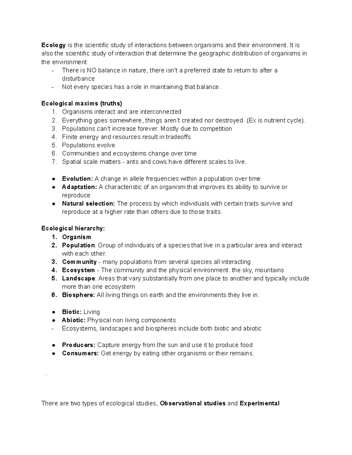 Lecture 1 - Ecology is the scientific study of interactions between ...