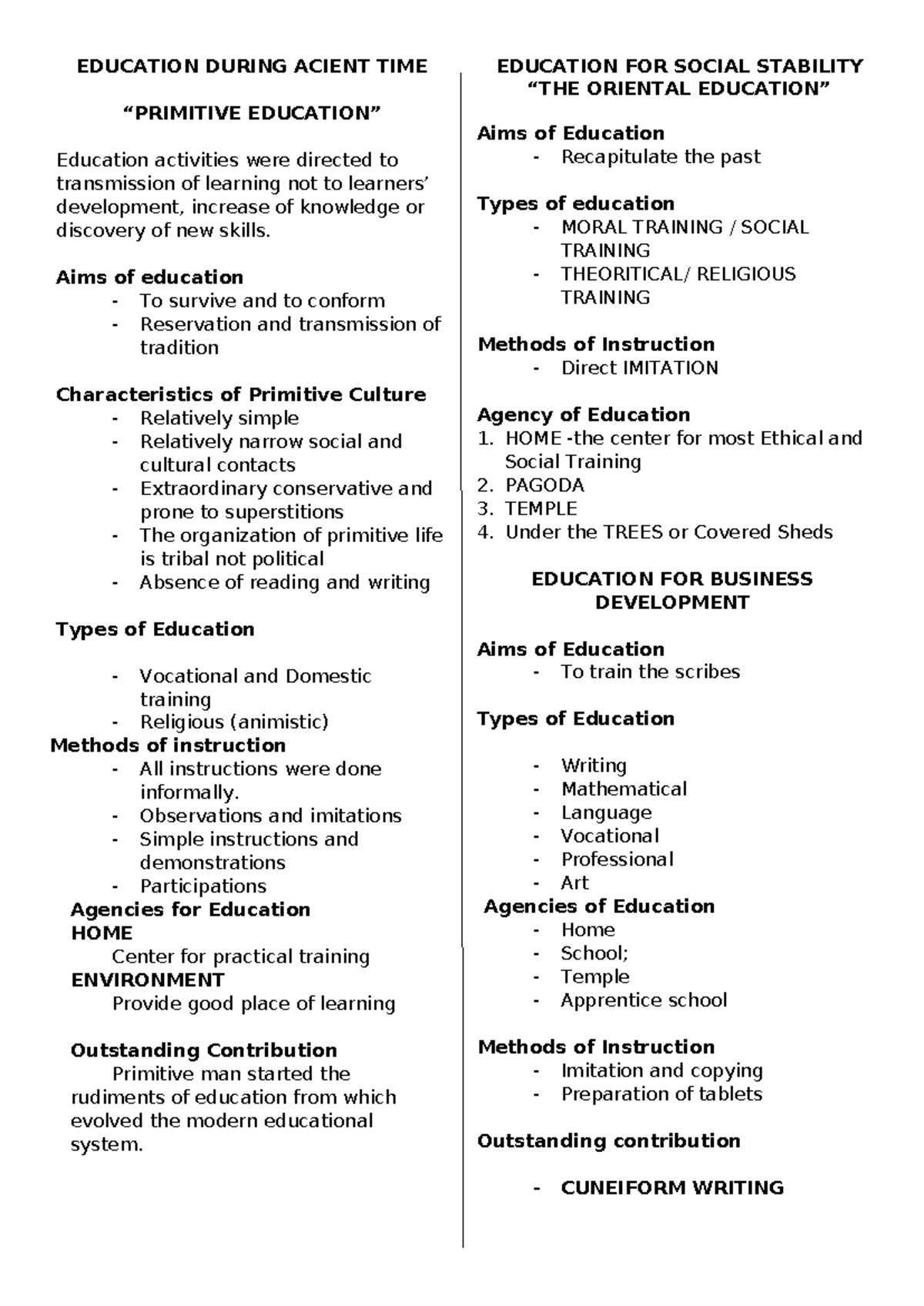 Education During Acient TIME - EDUCATION DURING ACIENT TIME “PRIMITIVE ...