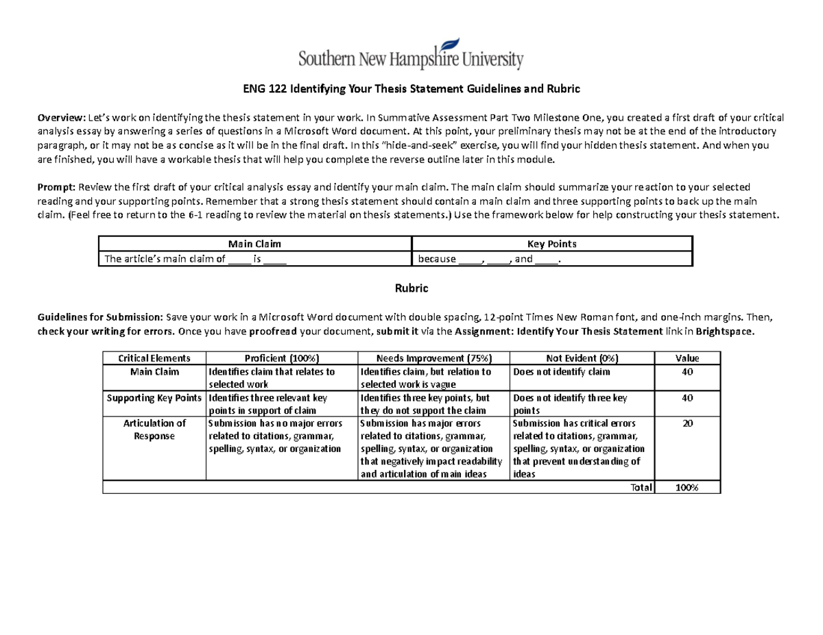 eng 122 identifying your thesis statement