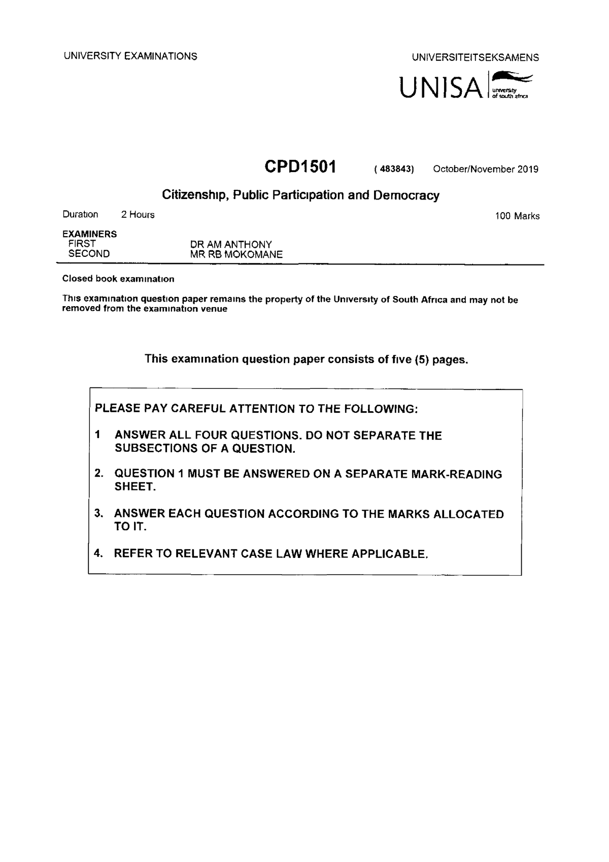 CPD1501 2019 10 E 1 - This Documents Consist Of The Answers For ...