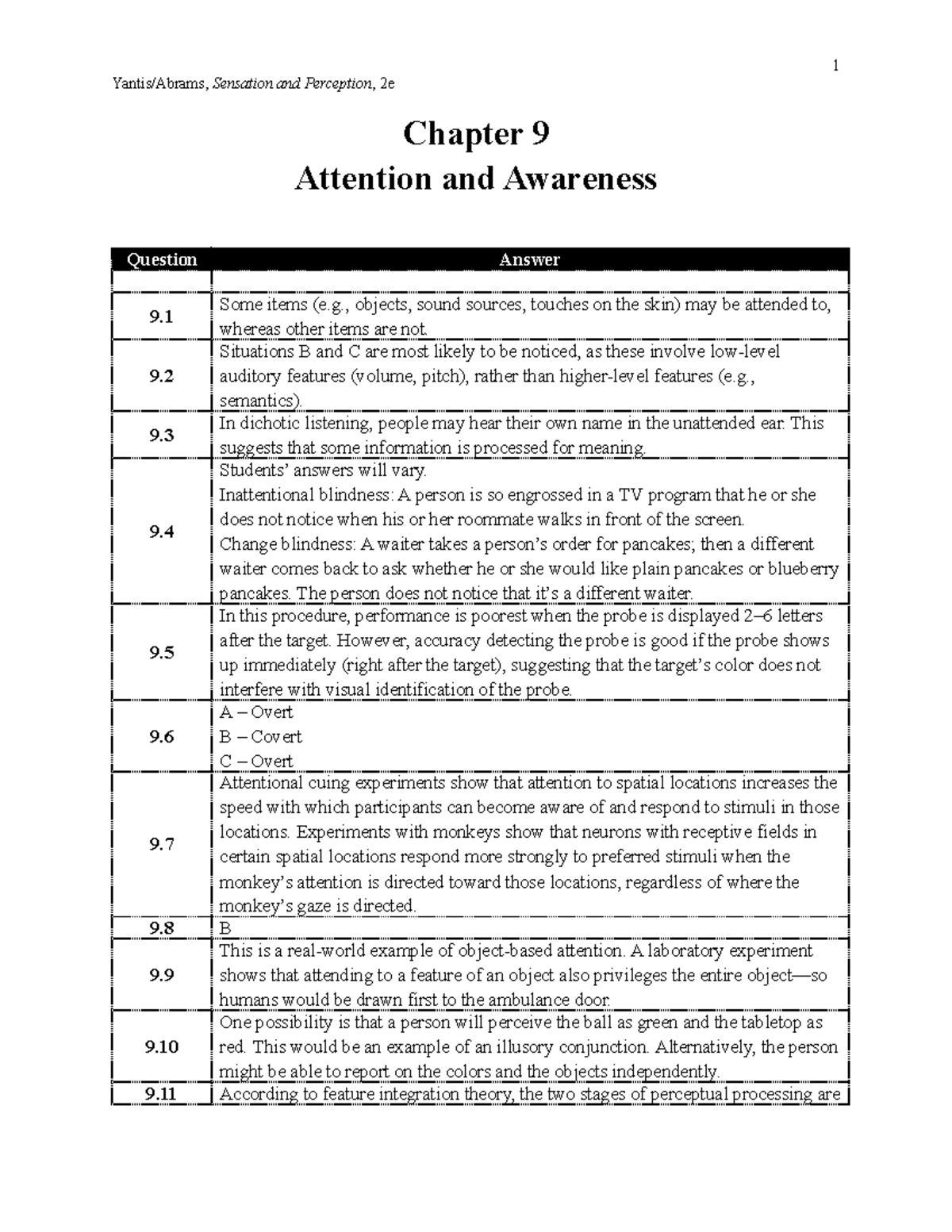 Yantis 2e cyu ch09 chapter key 1 Yantis/Abrams, Sensation and