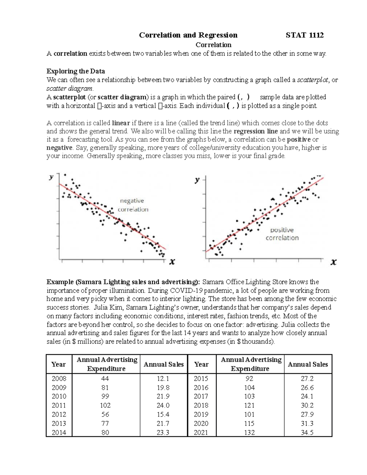 Lesson 3. Correlation And Regression - Correlation And Regression STAT ...