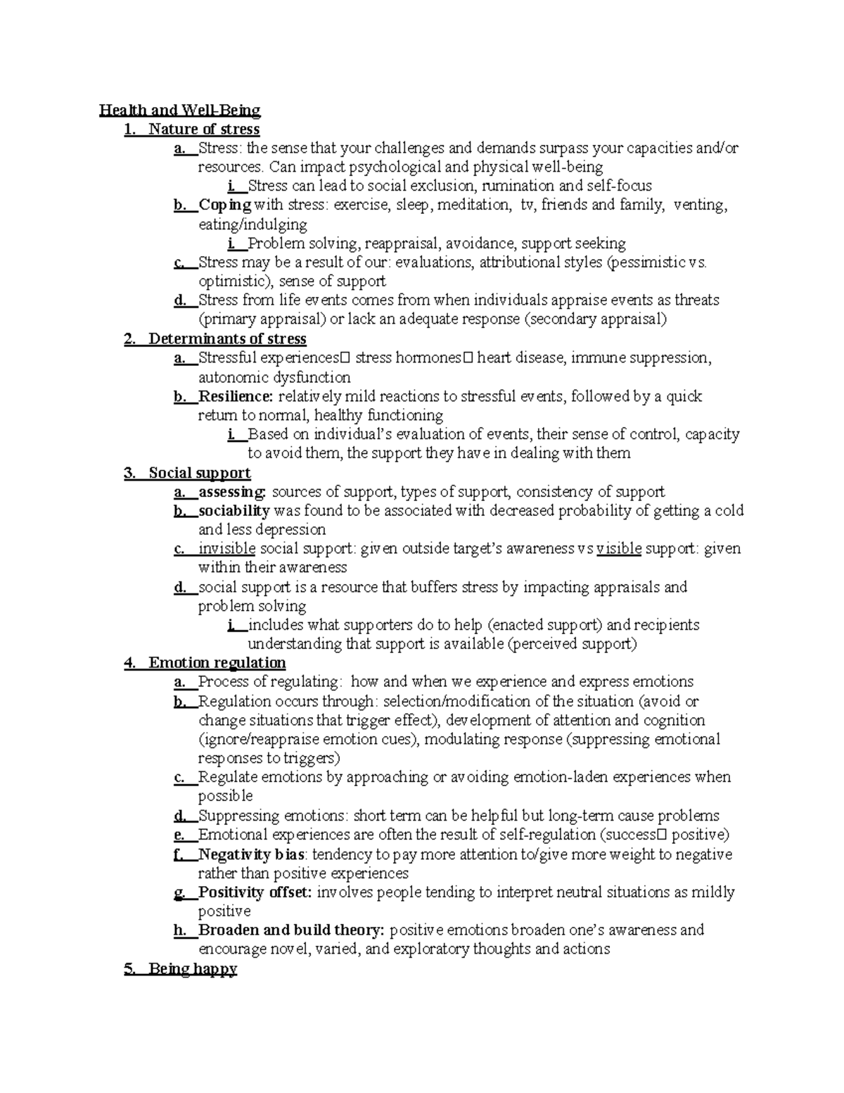 Conformity Lecture notes - Health and Well-Being 1. Nature of stress a ...