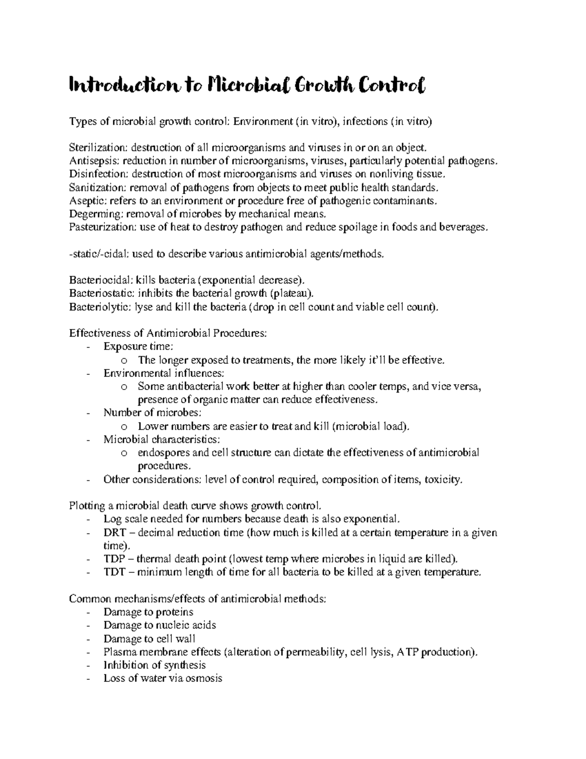 Microbiology Chapter 7 Note - Introduction to Microbial Growth Control ...