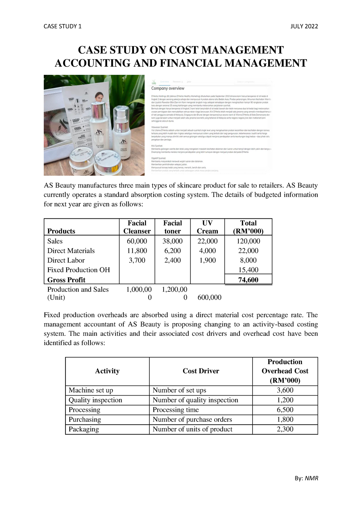 case study on cost management