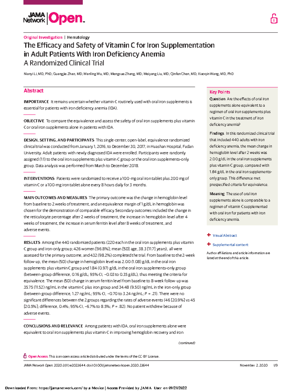 The Efficacy and Safety of Vitamin C for Iron Supplementation ...