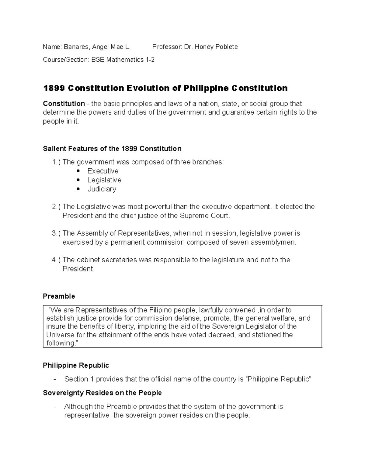 1989 Constitution - Notes - Name: Banares, Angel Mae L. Professor: Dr ...