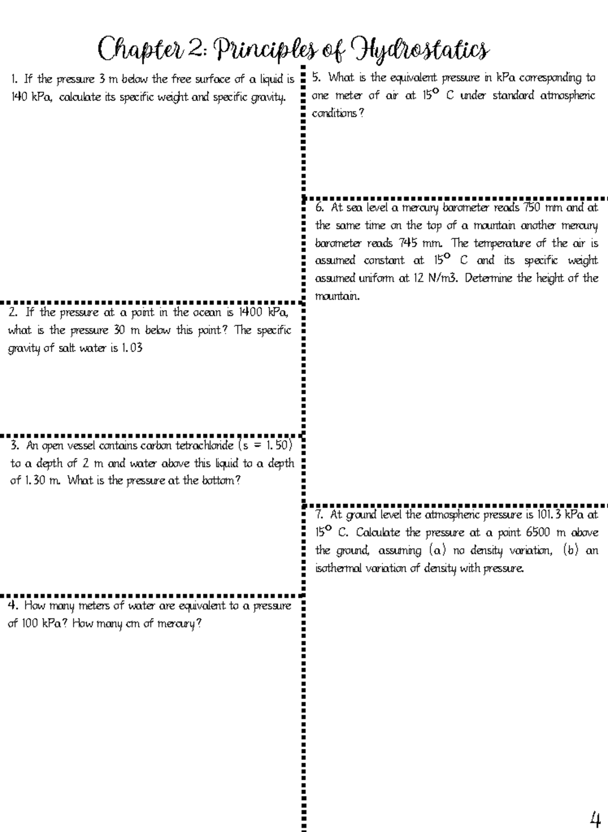 Chapter 2 - Chapter 2: Principles of Hydrostatics 1. If the pressure 3 ...