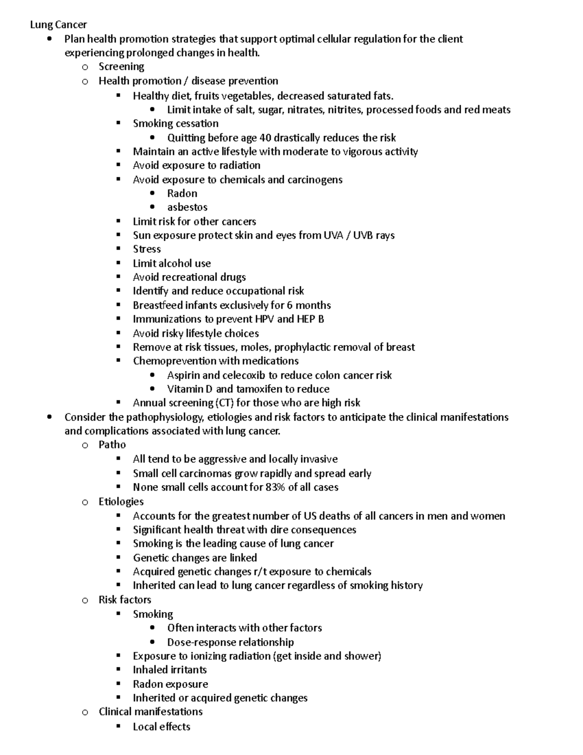 Lung Cancer SLO - notes - Lung Cancer Plan health promotion strategies ...