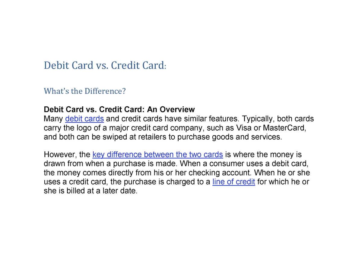 Debit Card vs. Credit Card: What's the Difference?