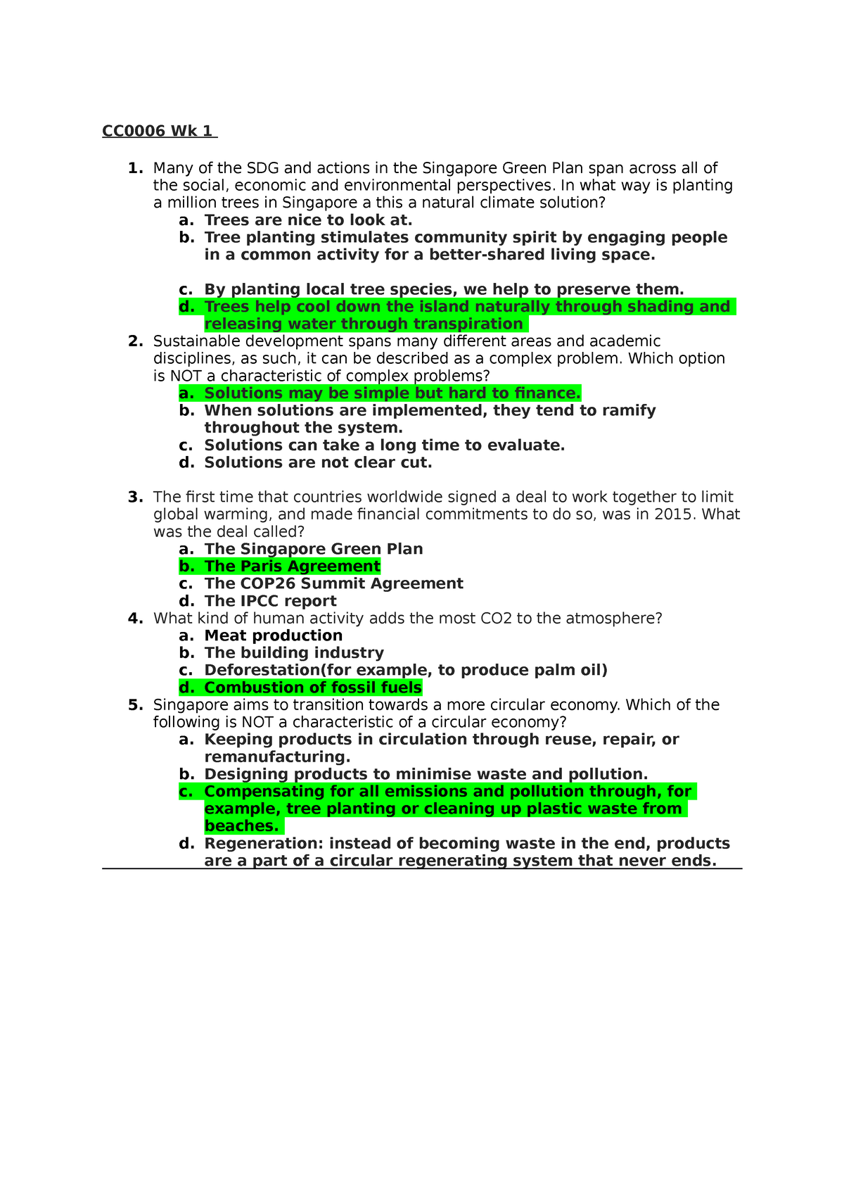 CC0006 Wk 1 - CC0006 Wk 1 Many of the SDG and actions in the Singapore ...