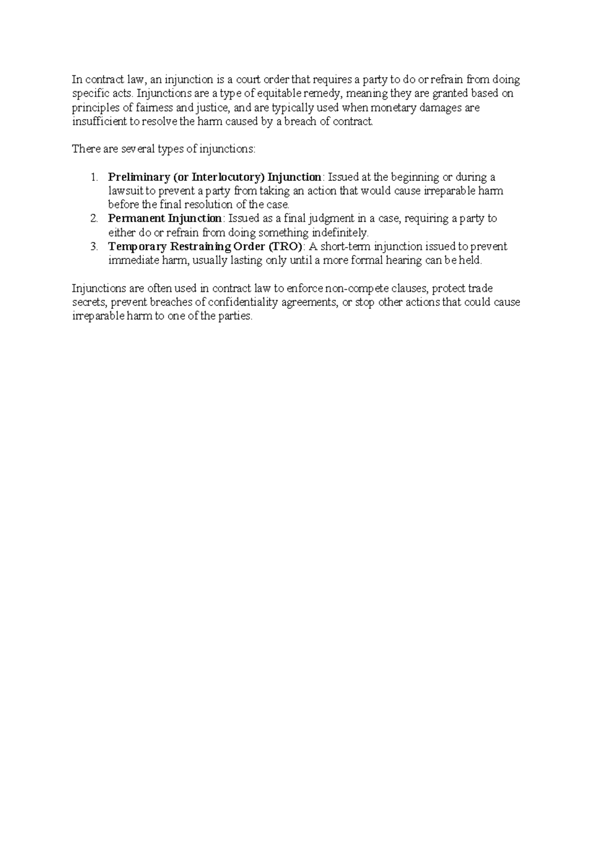 Injunction in contract law - In contract law, an injunction is a court ...