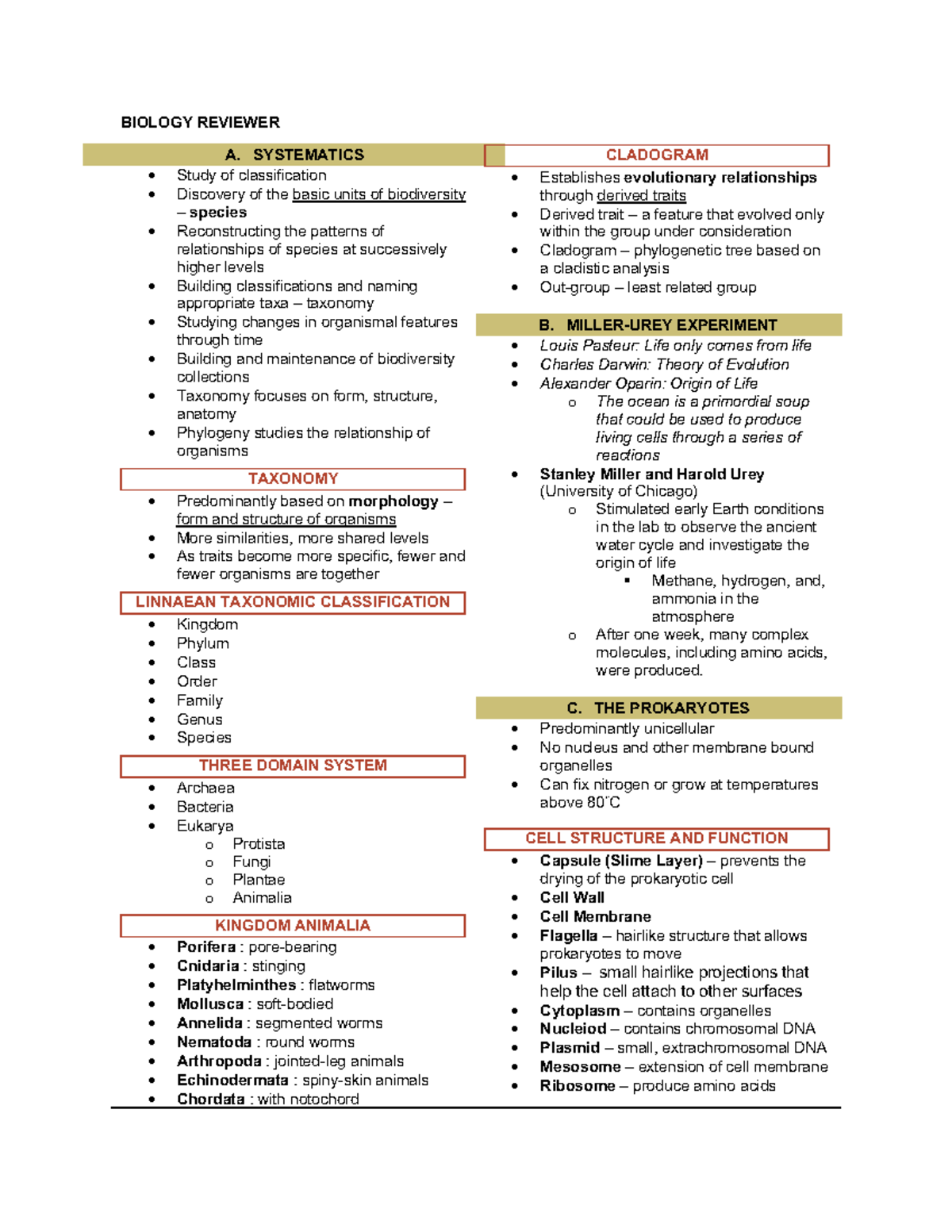 Fourth-Quarter-Reviewer - BIOLOGY REVIEWER A. SYSTEMATICS Study of ...