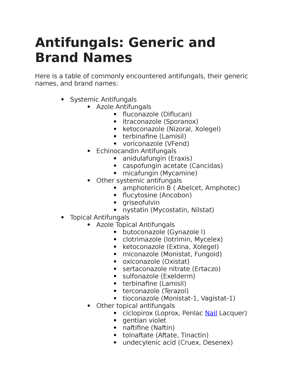 Antifungals Drugs - Antifungals: Generic And Brand Names Here Is A ...