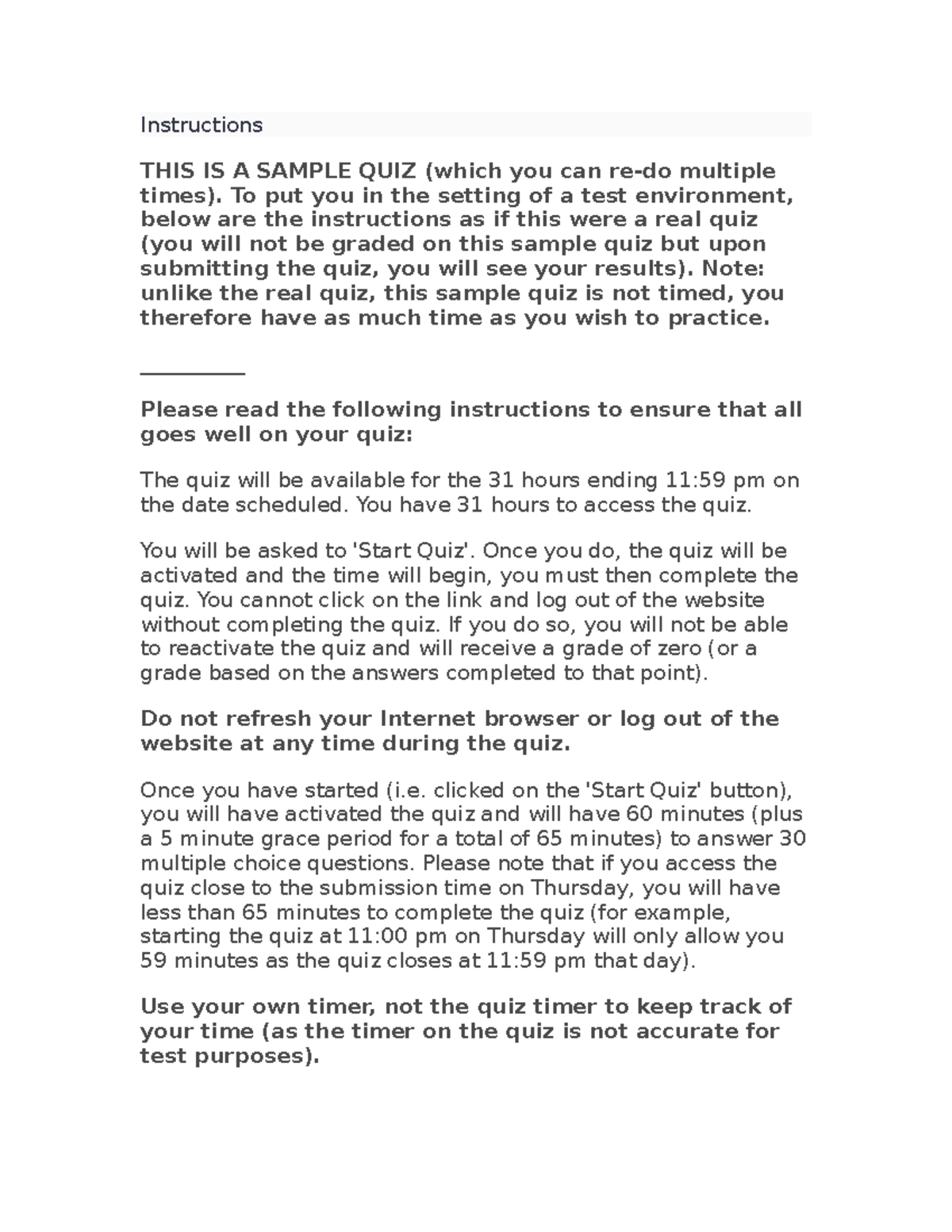 Quiz 2 - 2nd version - Instructions THIS IS A SAMPLE QUIZ (which you ...