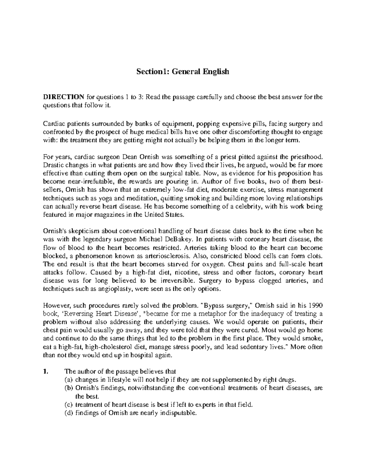 English Section paper - dsgdfsgd - Section1: General English DIRECTION ...