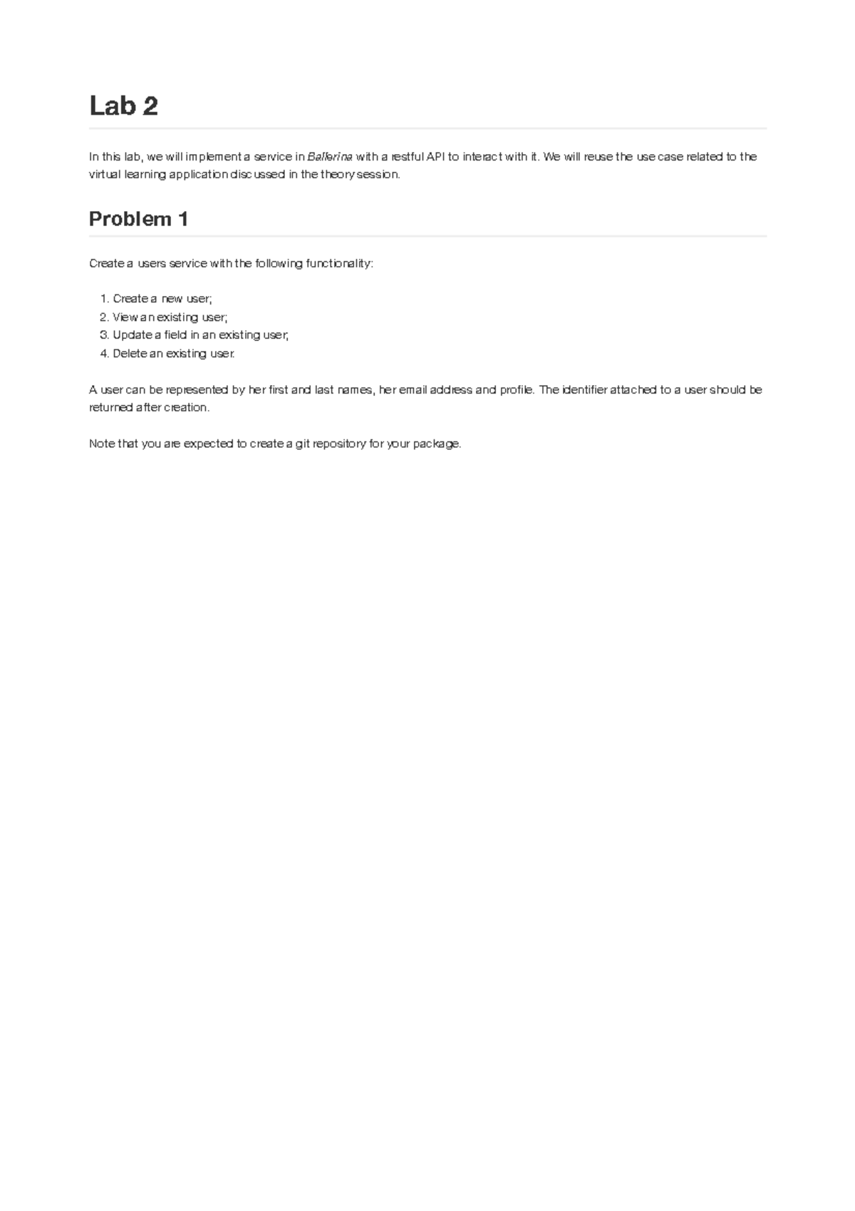 Ballerina with a restful API - Practice Lab (Questions) - Lab 2 In this ...