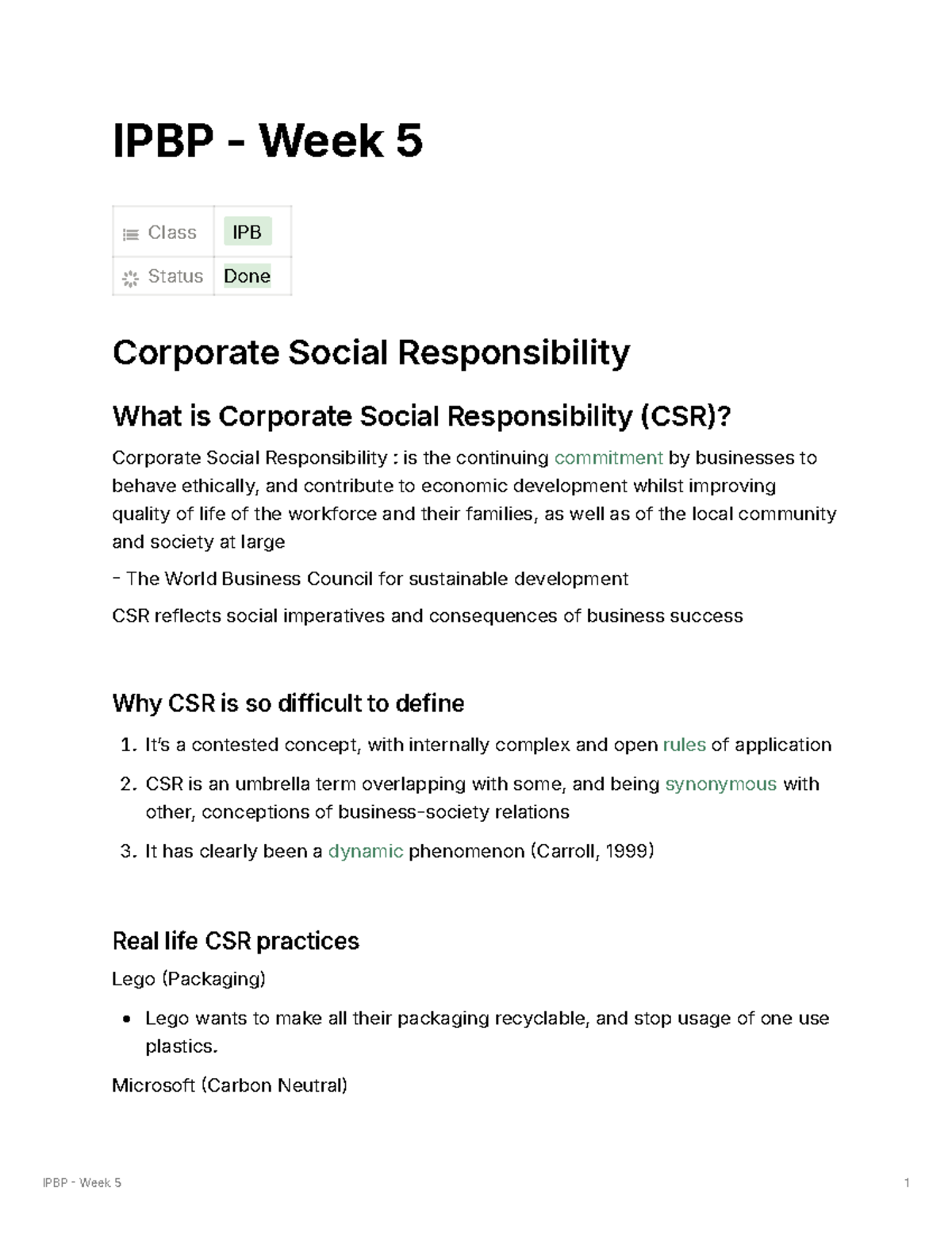 IPBP - Corporate Social Responsibility - IPBP - Week 5 Class IPB Status ...