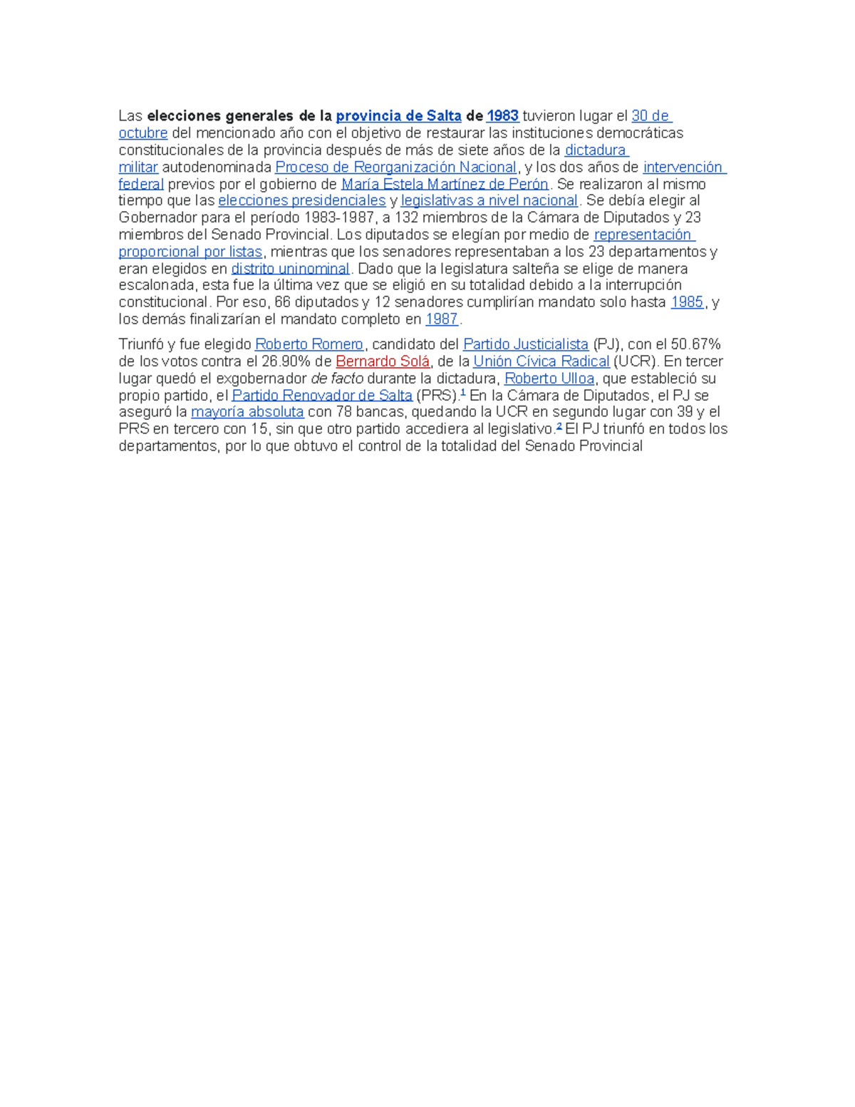 Elecciones provinciales de Salta de 1983 Las elecciones generales de