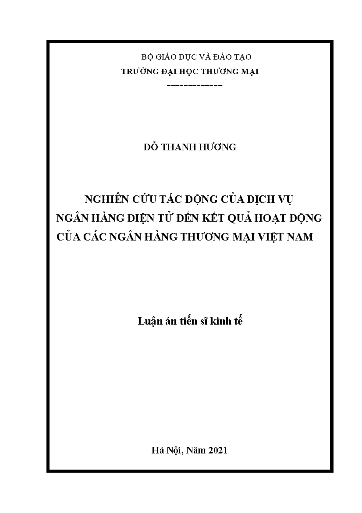 Luận án Đỗ Thanh Hương - 123 - BỘ GIÁO DỤC VÀ ĐÀO TẠO TRƯỜNG ĐẠI HỌC ...