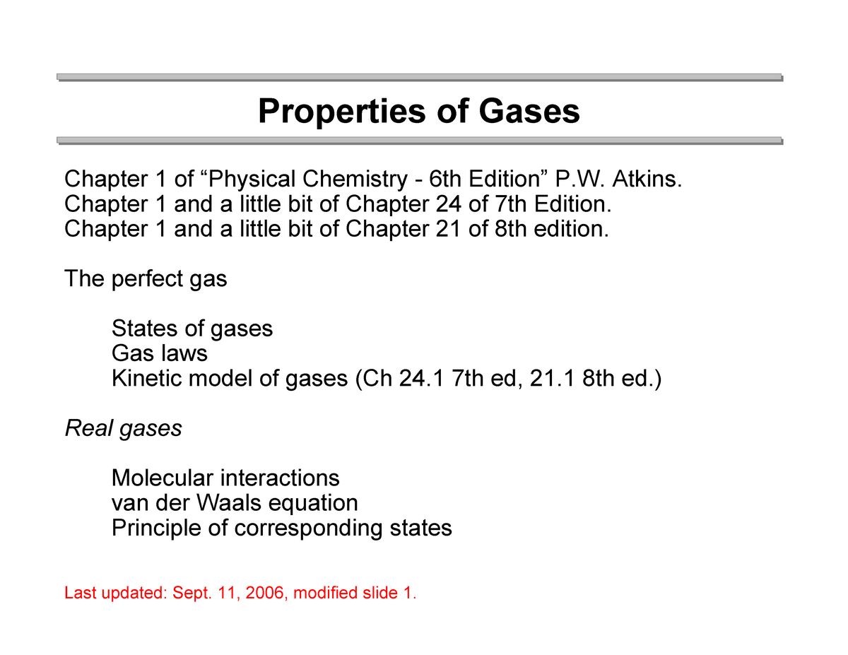 Lecture-1-gases Physical Chemistry 1 Lecture Notes - Properties Of ...