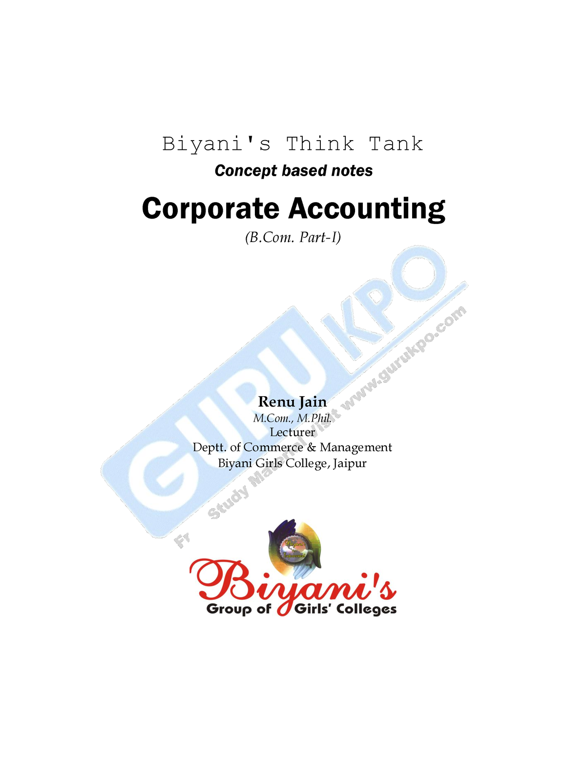 Corporate Accounting(B - Biyani's Think Tank Concept Based Notes ...