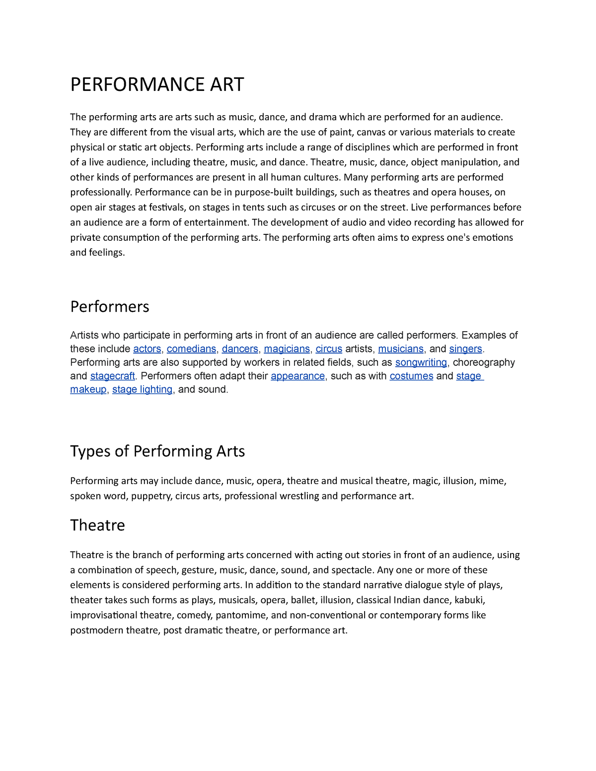 Performance-ART - Performance Art - PERFORMANCE ART The Performing Arts ...