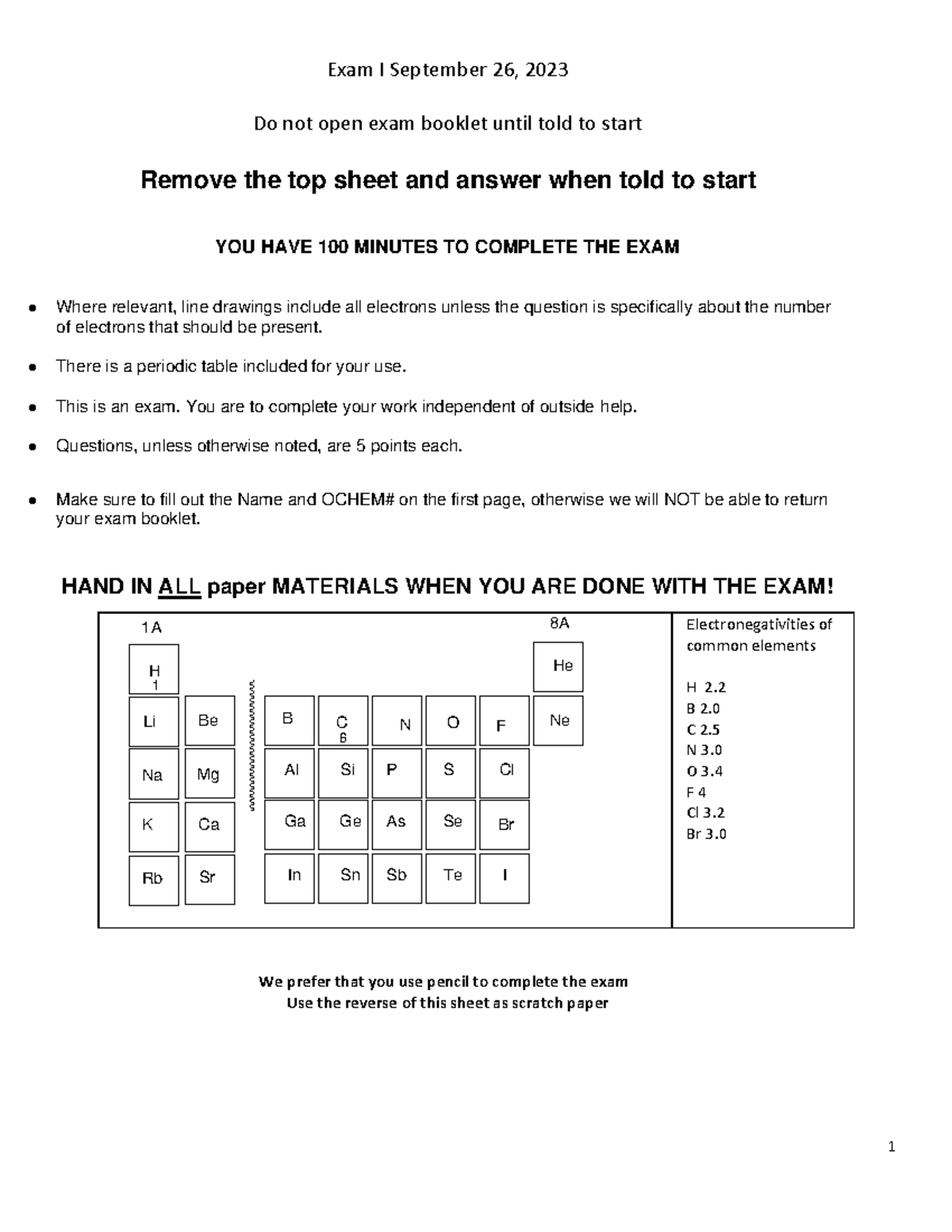 Exam 1 version A with answers and explanations - Exam I September 2 6 ...