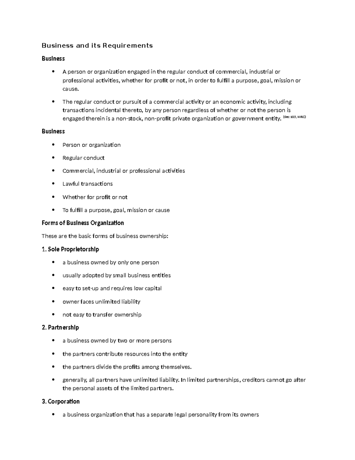 Business and its Requirements - Business and its Requirements Business ...