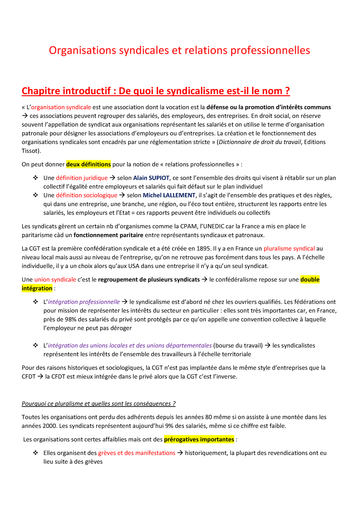 Organisations Syndicales Et Relations Professionnelles - Warning: TT ...