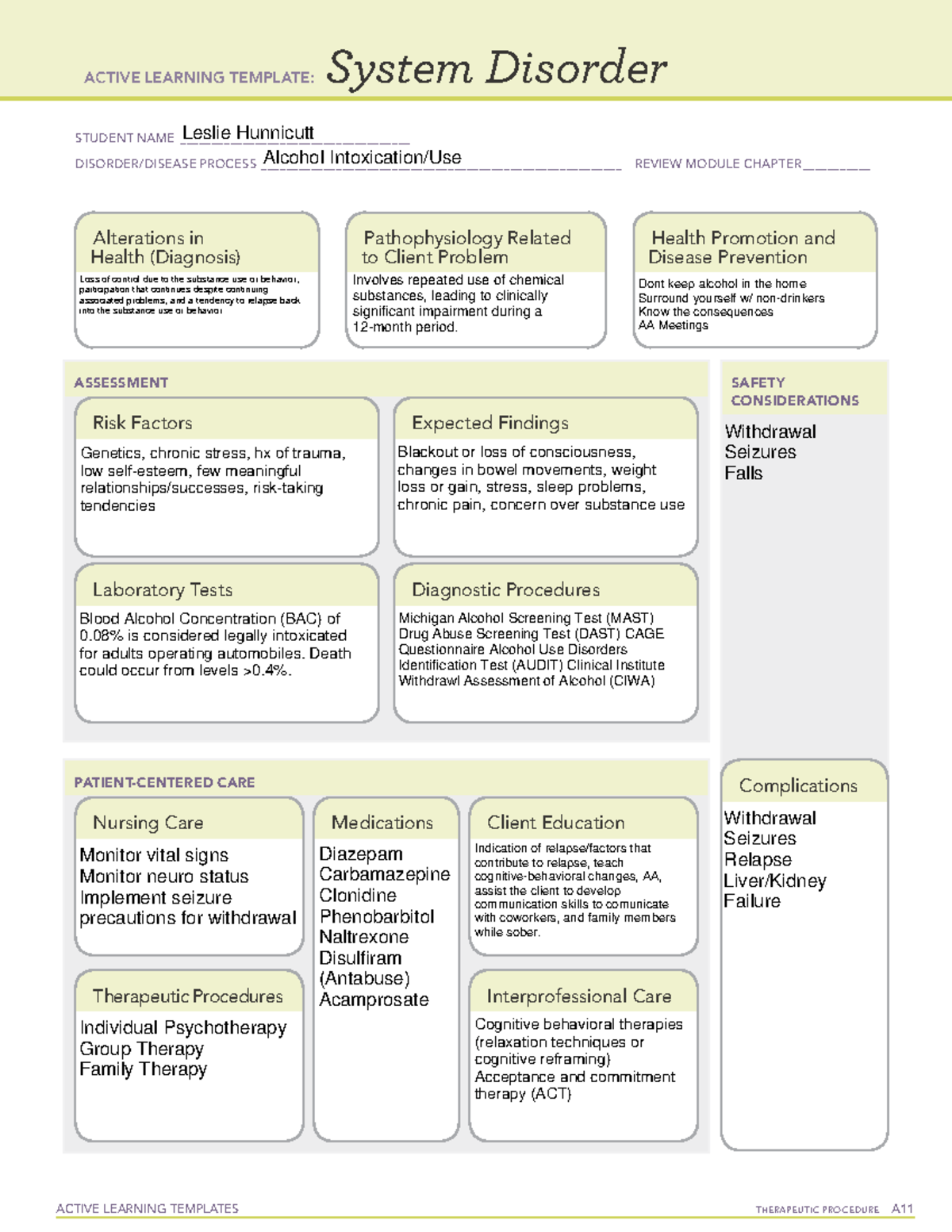 Alcohol Intox Use ATI - ATI template - ACTIVE LEARNING TEMPLATES ...