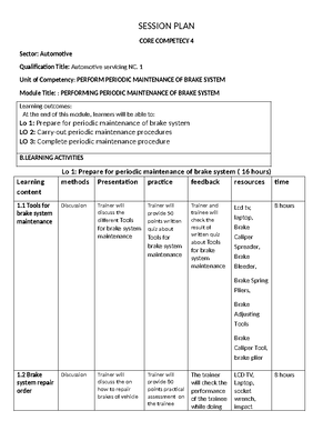 Session plan jumar core 5 - Session plan Core competency 5 SECTOR ...