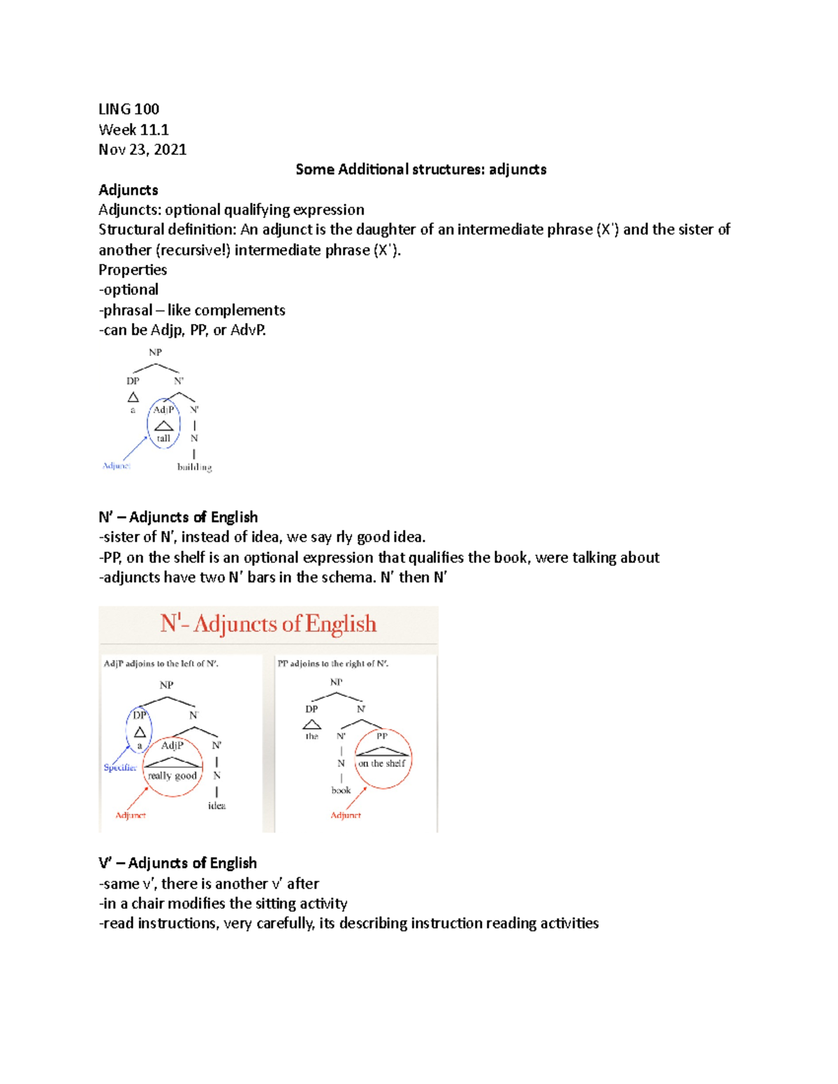 Week 11 - LING 100 - week 11 lecture 2, notes - LING 100 Week 11. Nov ...