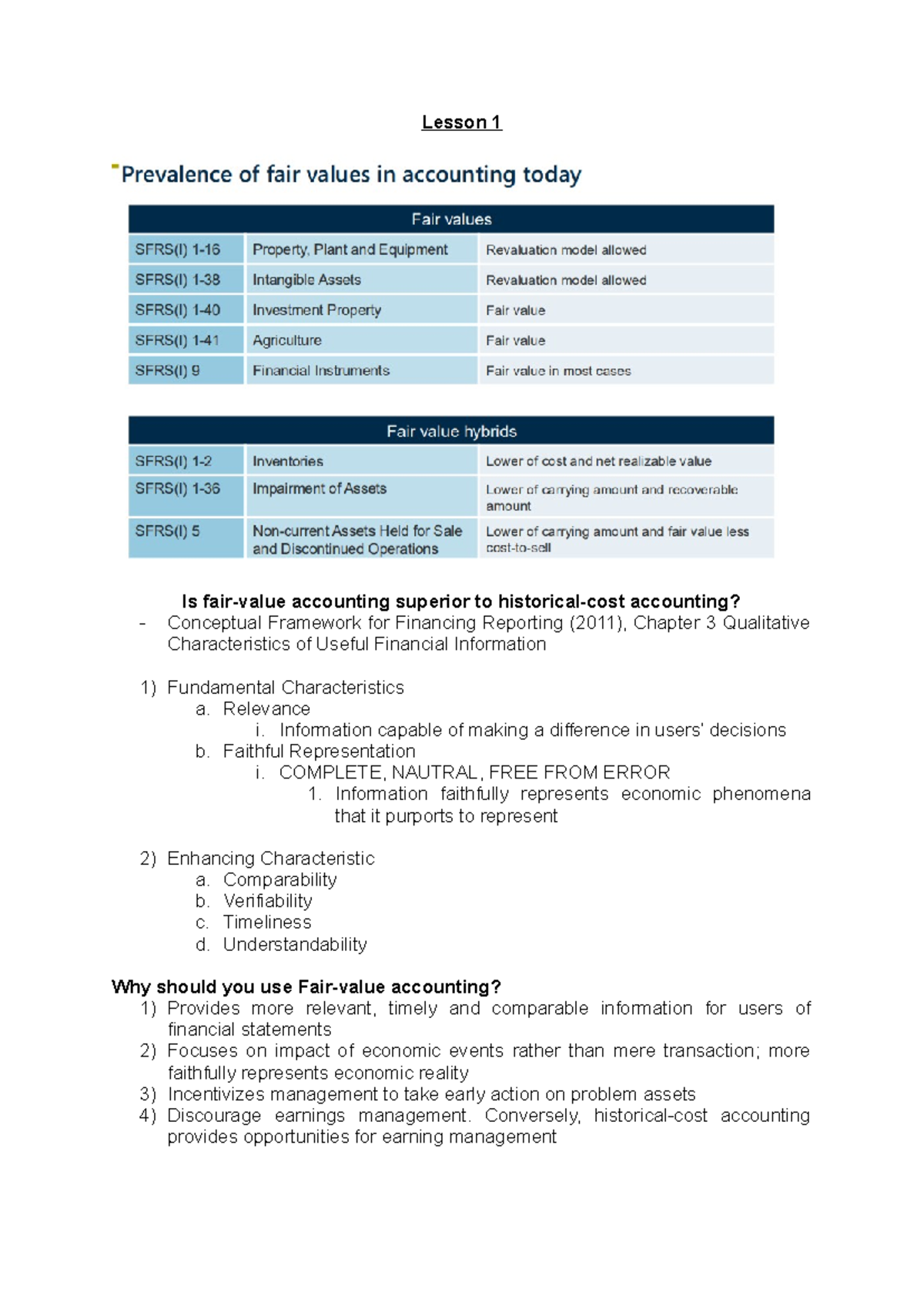 Topics 1 - IFA - Lesson 1 Is fair-value accounting superior to ...